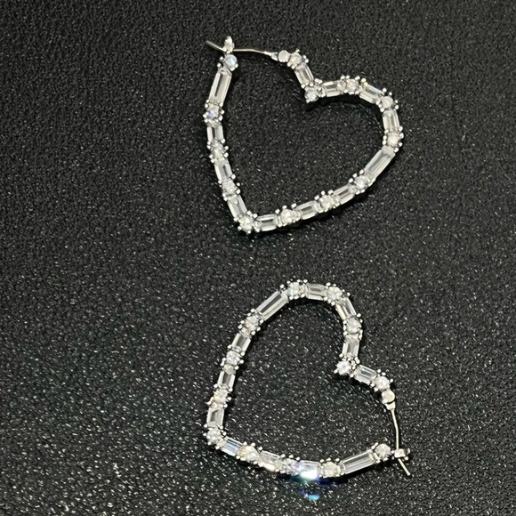 GIVENCHY Silver Pave Baguette CZ Crystal Heart Shaped Hoop Hook Earrings - Picture 10 of 11